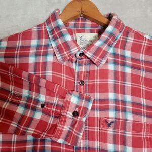 Vintage Mens American Eagle Lined Red Plaid Shirt XXL Shacket Cabincore
